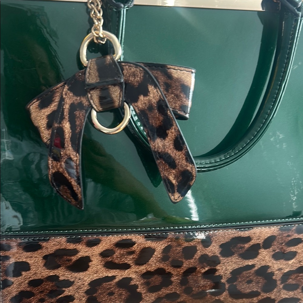 Green and Brown Tote with Leopard Print
